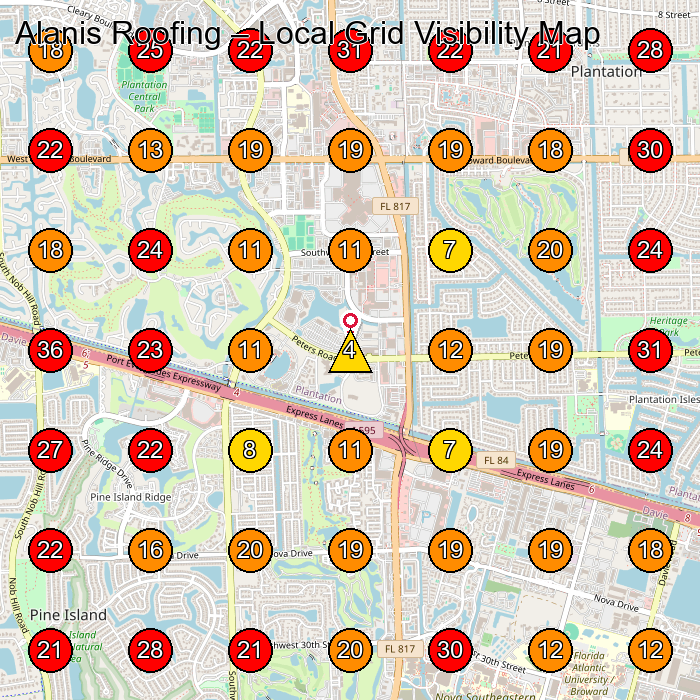 Alanis Roofing GeoGrid visibility map for Preschool in Davie